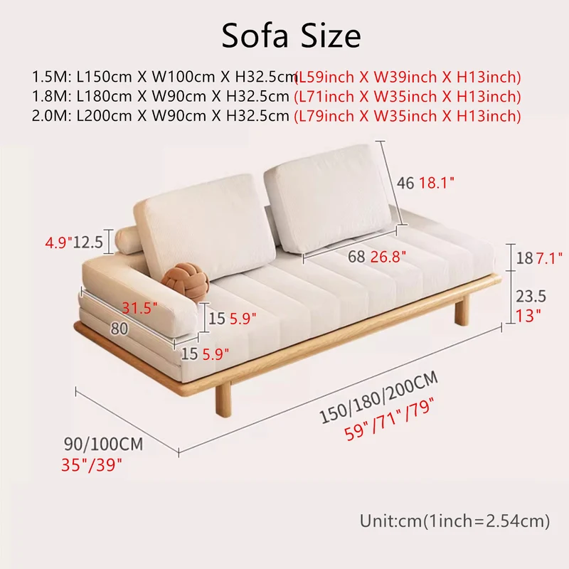 Sofá cama con marco de madera maciza de tela de pana extraíble Tatami