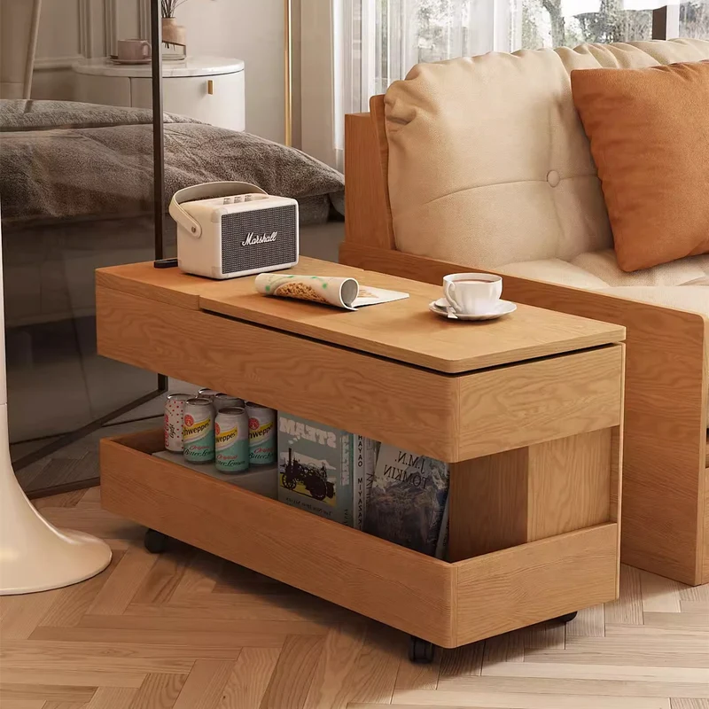 Sofá de tela multifuncional con almacenamiento alto, mesa con reposabrazos y cajones