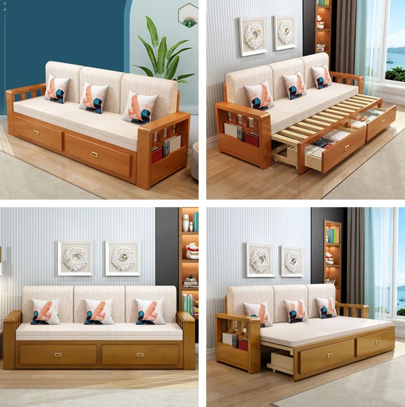 Moderno sofá cama de tamaño completo con colchón desmontable y espacio de almacenaje debajo