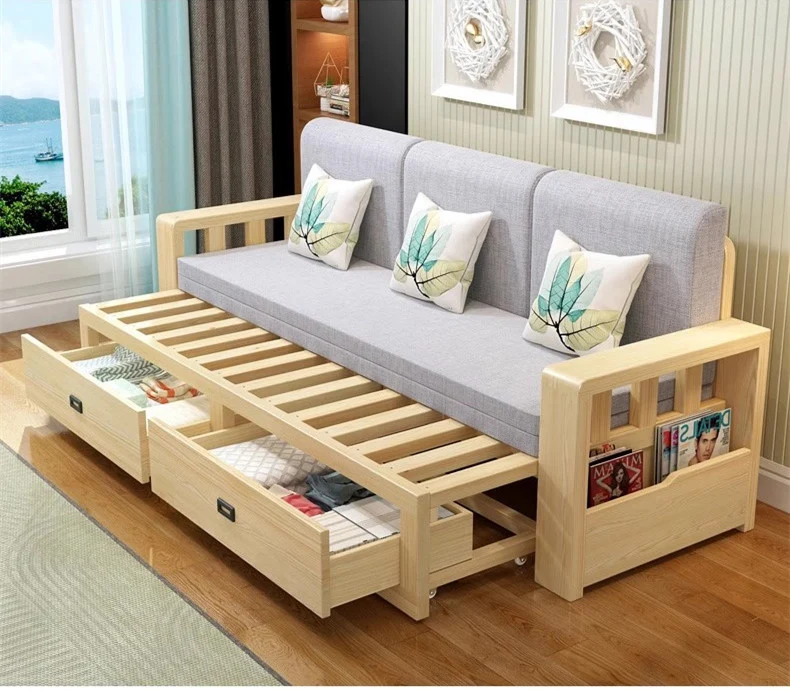 Moderno sofá cama de tamaño completo con colchón desmontable y espacio de almacenaje debajo