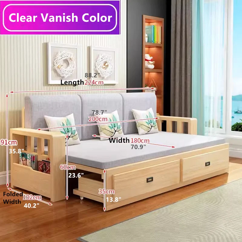 Moderno sofá cama de tamaño completo con colchón desmontable y espacio de almacenaje debajo
