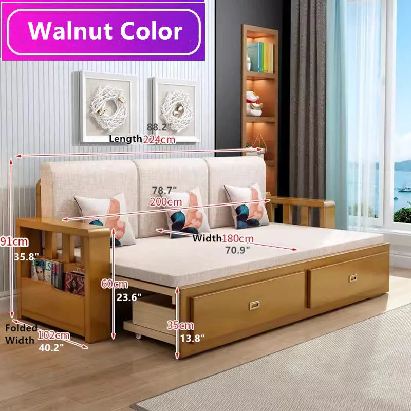 Moderno sofá cama de tamaño completo con colchón desmontable y espacio de almacenaje debajo