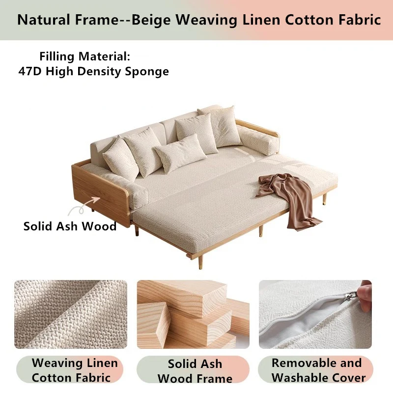 Sofá cama con estructura de madera maciza Japandi