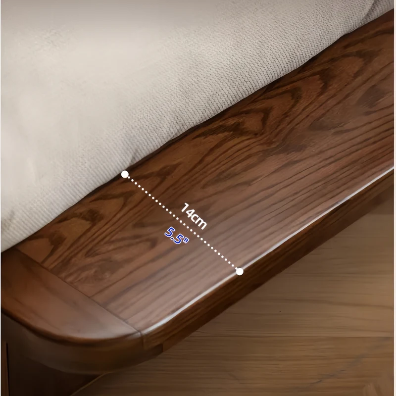 Sofá Japandi con estructura de madera maciza de roble y amplio espacio de almacenamiento debajo del asiento