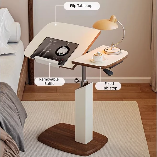 Mesa auxiliar giratoria abatible de altura ajustable en forma de C con ruedas invisibles