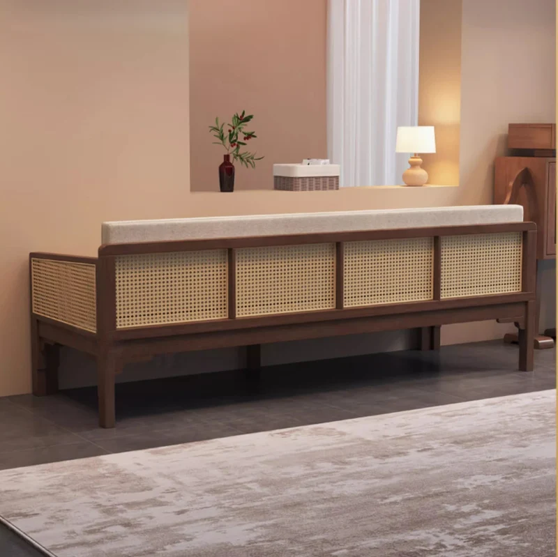 Sofá cama Arhat extraíble con reposabrazos y estructura de madera maciza de ratán tejido