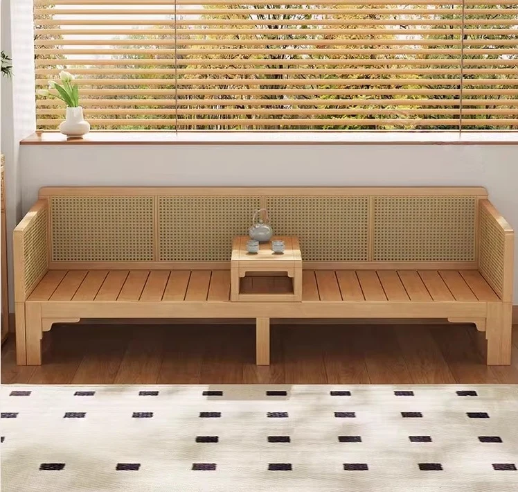 Sofá cama Arhat extraíble con reposabrazos y estructura de madera maciza de ratán tejido