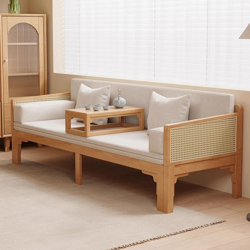 Sofá cama Arhat extraíble con reposabrazos y estructura de madera maciza de ratán tejido