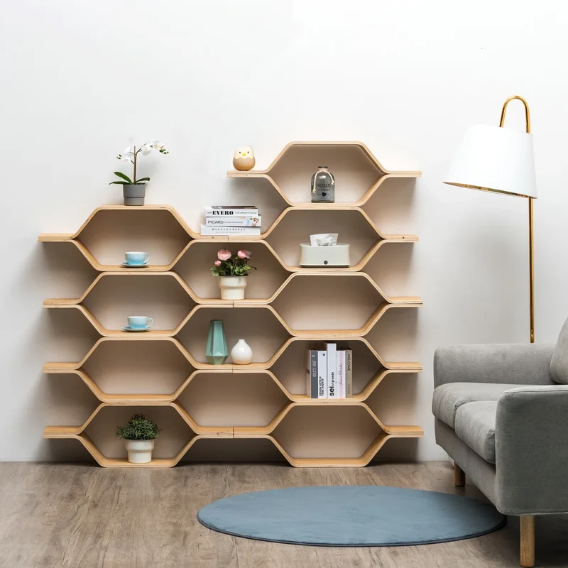 Estantes de almacenamiento hexagonales de madera de abedul con forma de panal de abeja