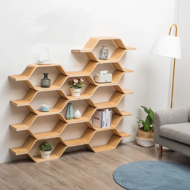 Estantes de almacenamiento hexagonales de madera de abedul con forma de panal de abeja