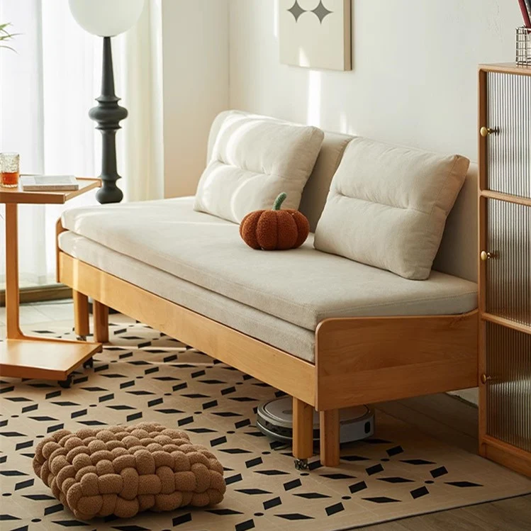 Sofá cama extraíble de madera maciza de haya con estructura de soporte para la espalda