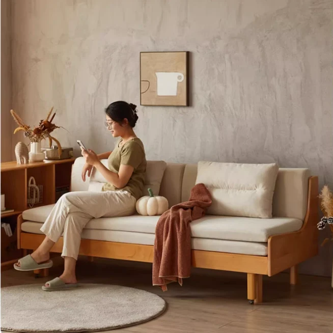 Sofá cama extraíble de madera maciza de haya con estructura de soporte para la espalda