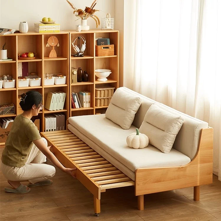 Sofá cama extraíble de madera maciza de haya con estructura de soporte para la espalda