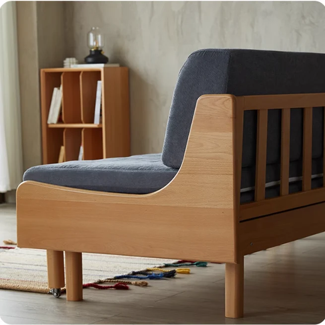 Sofá cama extraíble de madera maciza de haya con estructura de soporte para la espalda