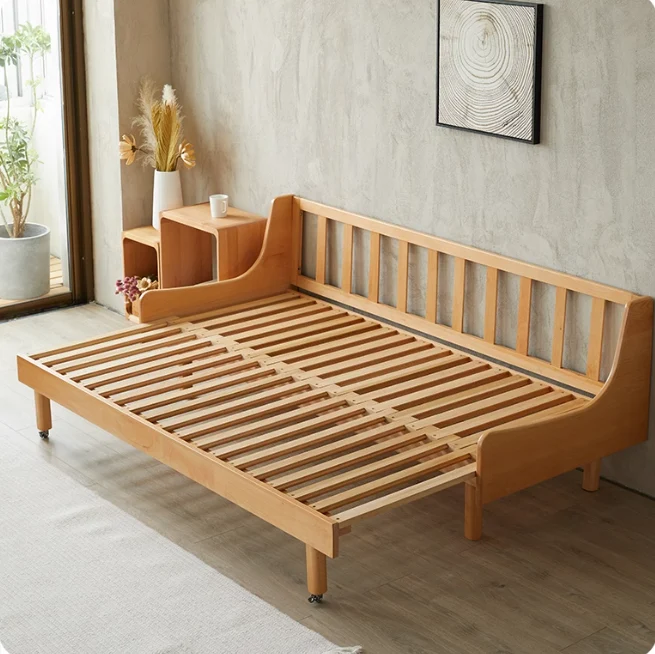 Sofá cama extraíble de madera maciza de haya con estructura de soporte para la espalda