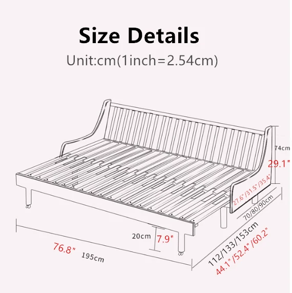 Sofá cama extraíble de madera maciza de haya con estructura de soporte para la espalda