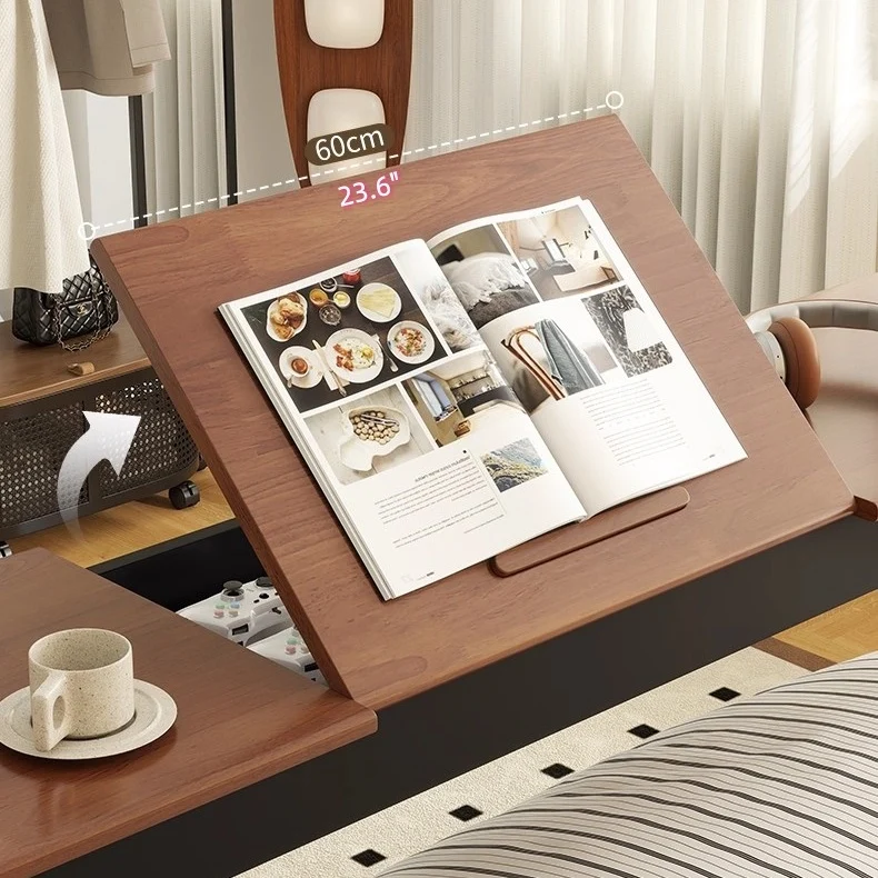 Mesa auxiliar para la cama con tablero inclinable y ruedas universales
