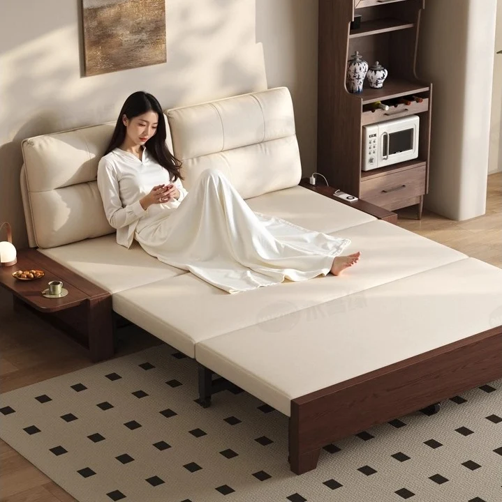 Sofá cama convertible con estructura de metal y madera maciza con almacenamiento oculto