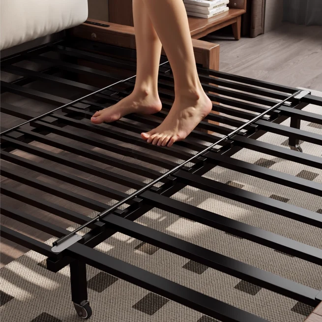 Sofá cama convertible con estructura de metal y madera maciza con almacenamiento oculto
