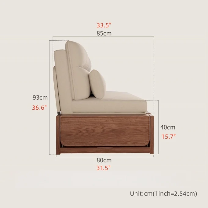 Sofá cama convertible con estructura de metal y madera maciza con almacenamiento oculto