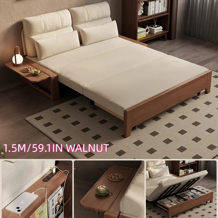 Sofá cama convertible con estructura de metal y madera maciza con almacenamiento oculto