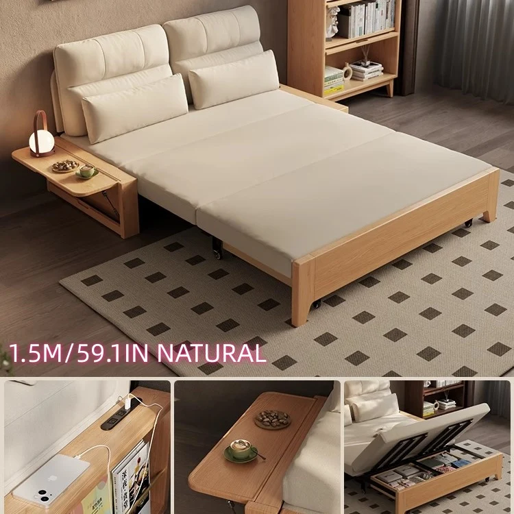 Sofá cama convertible con estructura de metal y madera maciza con almacenamiento oculto