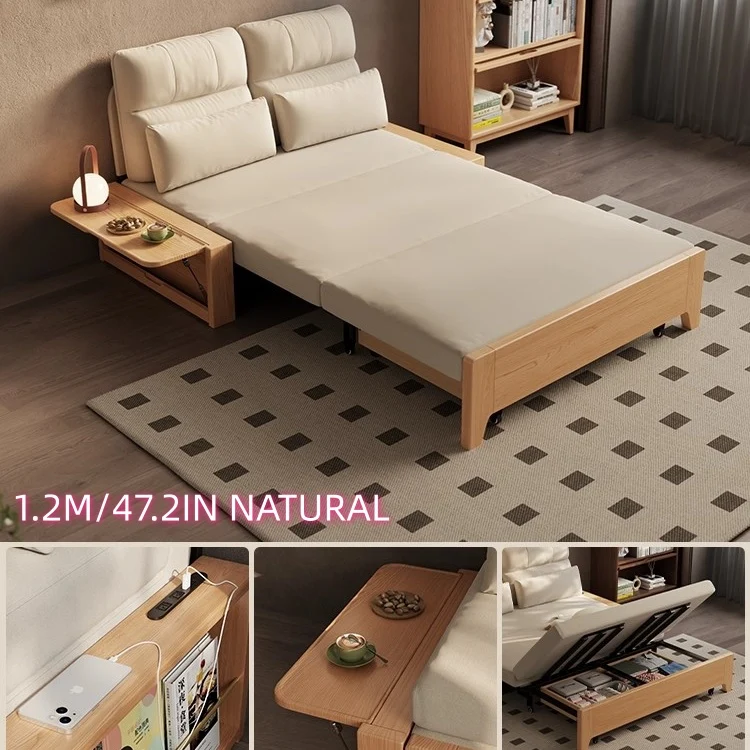 Sofá cama convertible con estructura de metal y madera maciza con almacenamiento oculto
