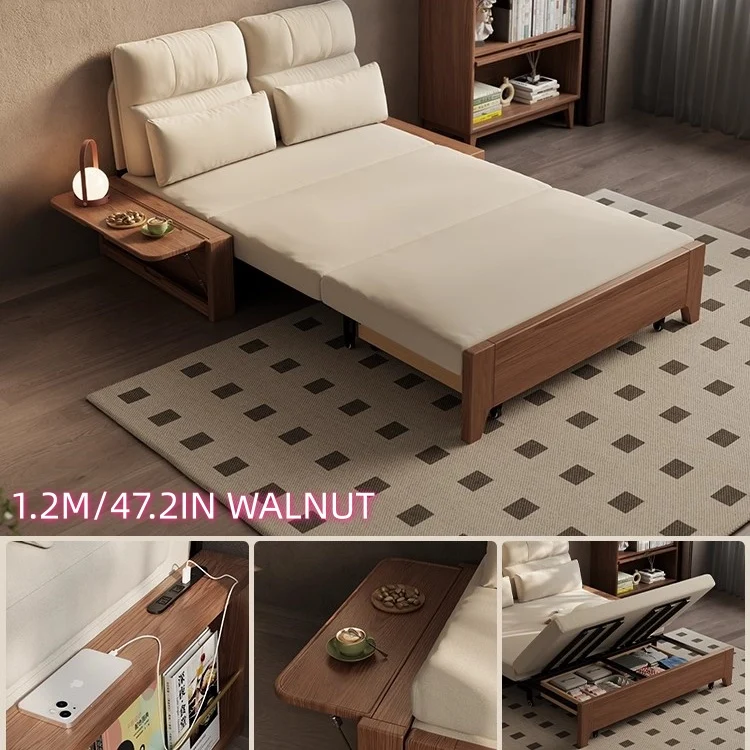Sofá cama convertible con estructura de metal y madera maciza con almacenamiento oculto