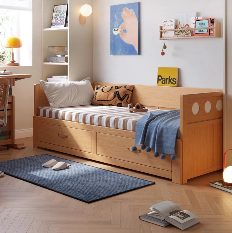 Sofá cama extraíble POLKA de madera maciza con cajones de almacenamiento debajo