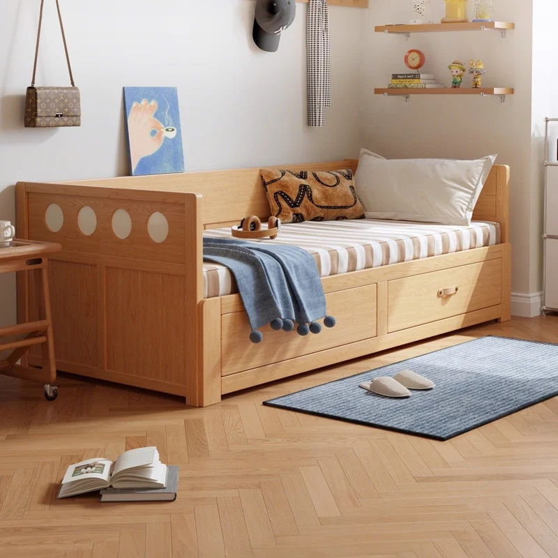 Sofá cama extraíble POLKA de madera maciza con cajones de almacenamiento debajo