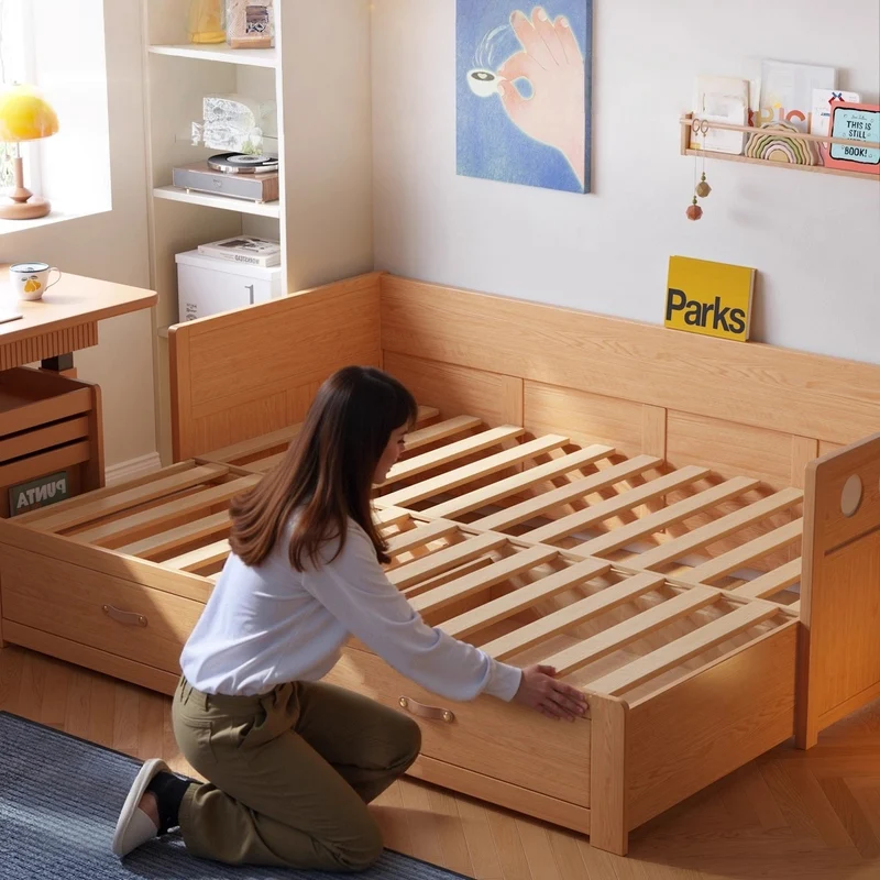 Sofá cama extraíble POLKA de madera maciza con cajones de almacenamiento debajo