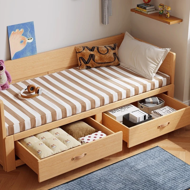 Sofá cama extraíble POLKA de madera maciza con cajones de almacenamiento debajo