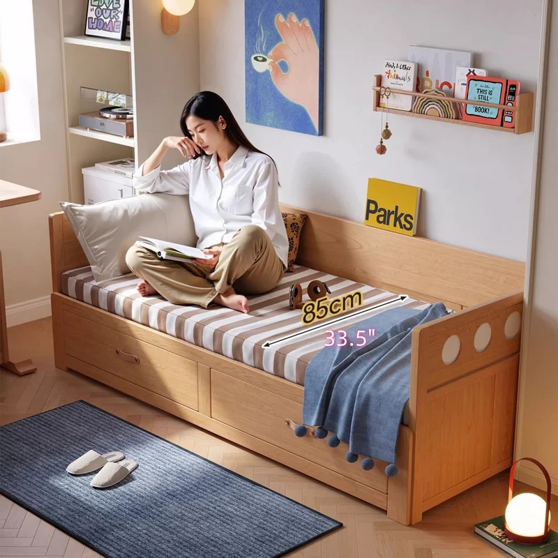Sofá cama extraíble POLKA de madera maciza con cajones de almacenamiento debajo