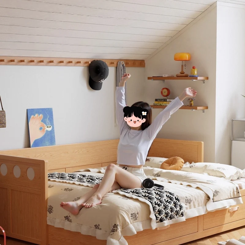 Sofá cama extraíble POLKA de madera maciza con cajones de almacenamiento debajo