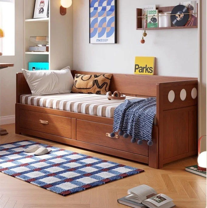 Sofá cama extraíble POLKA de madera maciza con cajones de almacenamiento debajo
