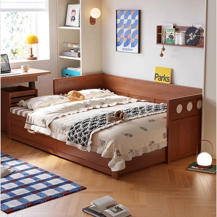 Sofá cama extraíble POLKA de madera maciza con cajones de almacenamiento debajo