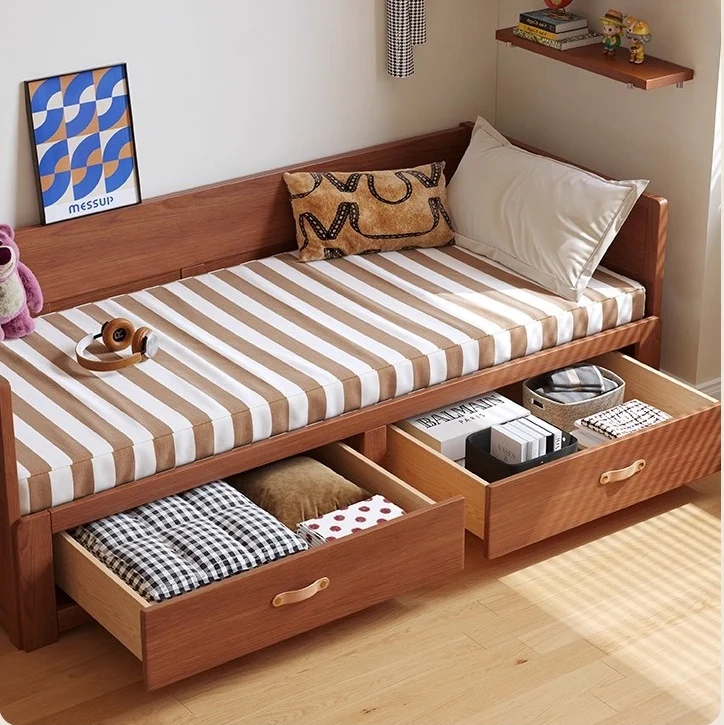 Sofá cama extraíble POLKA de madera maciza con cajones de almacenamiento debajo