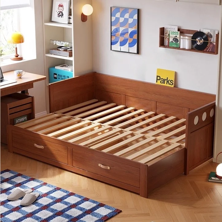 Sofá cama extraíble POLKA de madera maciza con cajones de almacenamiento debajo