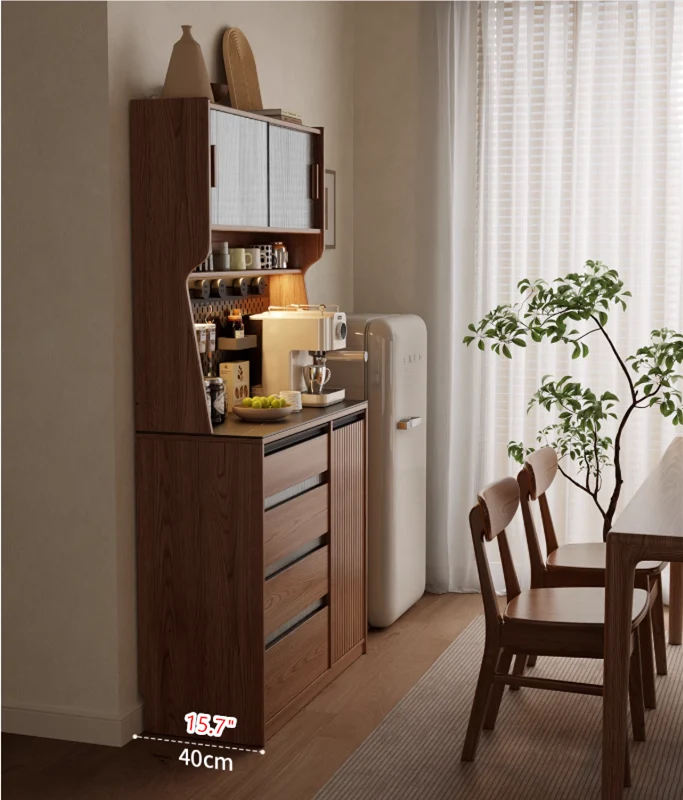 Mueble bar de café de madera maciza con organizador de tablero perforado y amplio espacio de almacenamiento