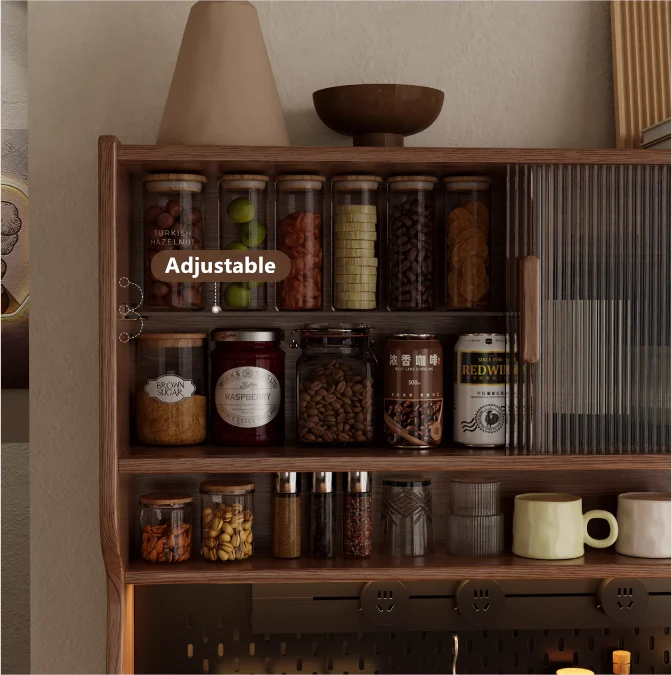 Mueble bar de café de madera maciza con organizador de tablero perforado y amplio espacio de almacenamiento