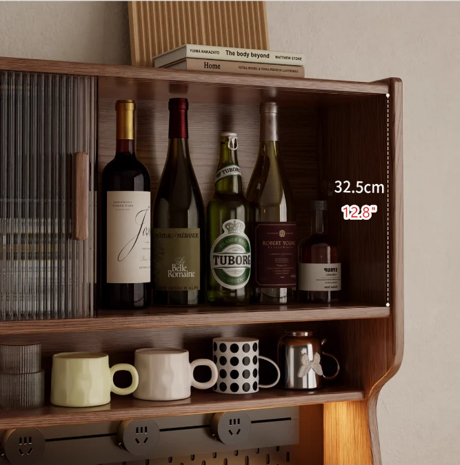 Mueble bar de café de madera maciza con organizador de tablero perforado y amplio espacio de almacenamiento