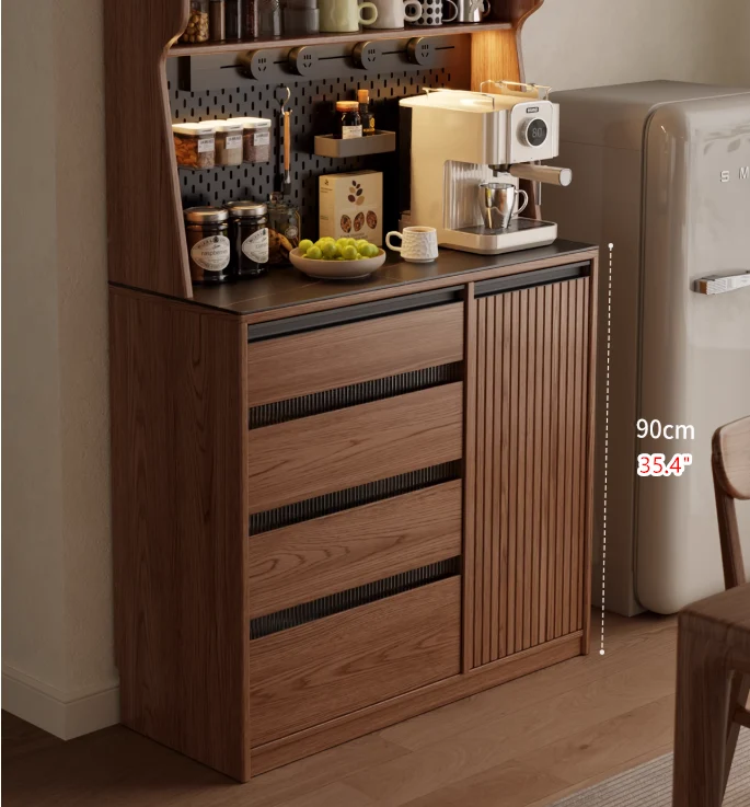 Mueble bar de café de madera maciza con organizador de tablero perforado y amplio espacio de almacenamiento