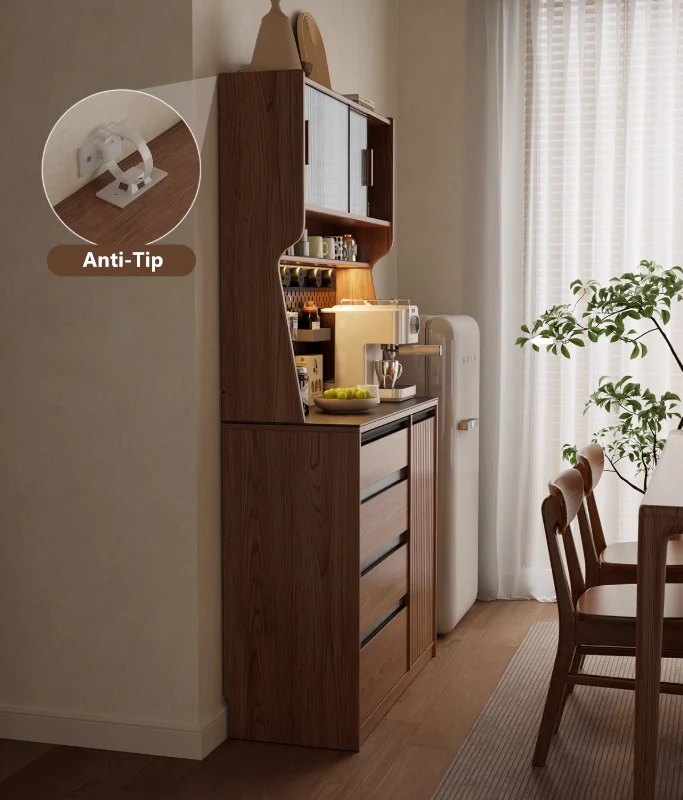 Mueble bar de café de madera maciza con organizador de tablero perforado y amplio espacio de almacenamiento
