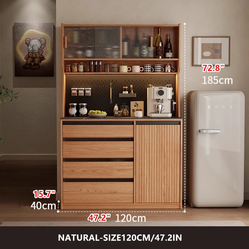 Mueble bar de café de madera maciza con organizador de tablero perforado y amplio espacio de almacenamiento