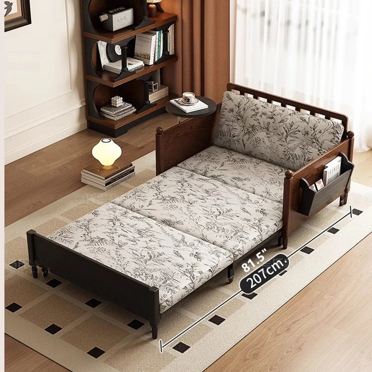 Sofá cama de tela estampada MARKSI con mesa con reposabrazos giratorio y caja de almacenamiento portátil