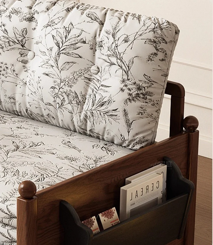 Sofá cama de tela estampada MARKSI con mesa con reposabrazos giratorio y caja de almacenamiento portátil