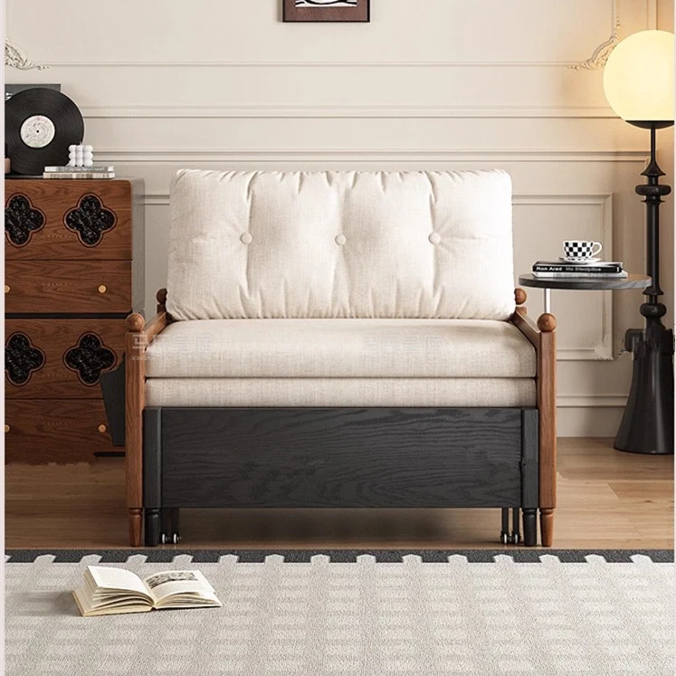 Sofá cama de tela estampada MARKSI con mesa con reposabrazos giratorio y caja de almacenamiento portátil