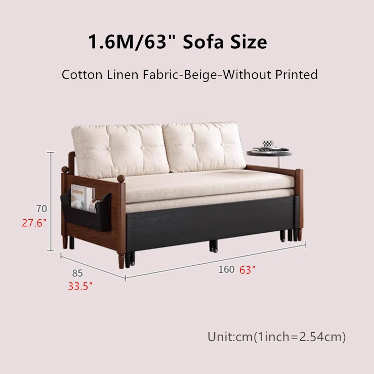 Sofá cama de tela estampada MARKSI con mesa con reposabrazos giratorio y caja de almacenamiento portátil