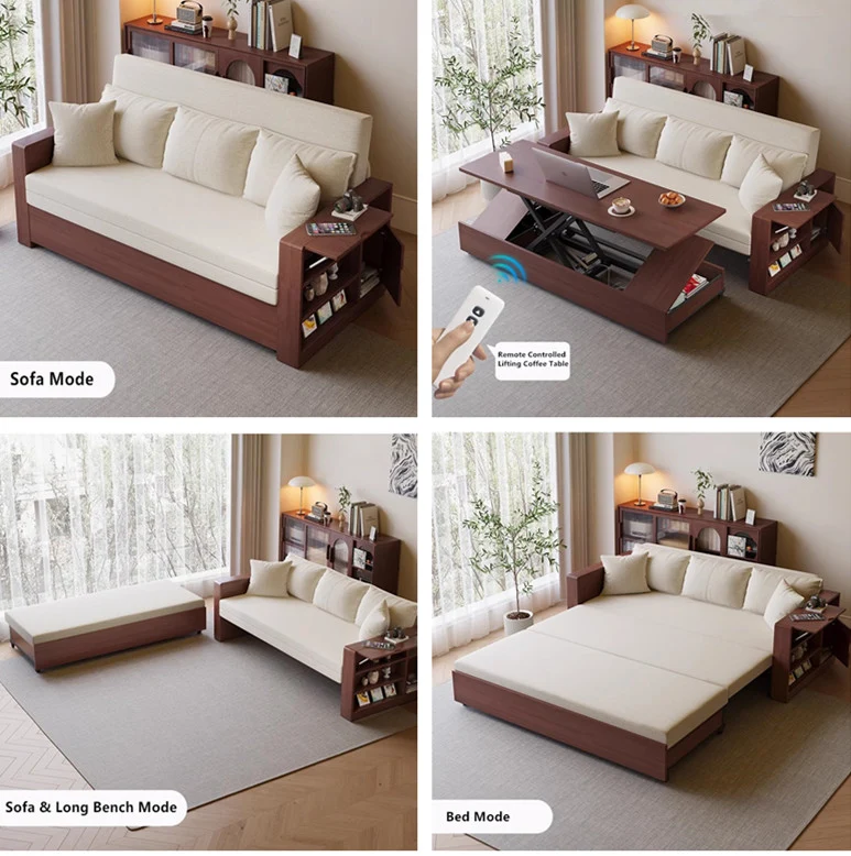 Sofá cama multifunción con mesa de centro elevable con control remoto