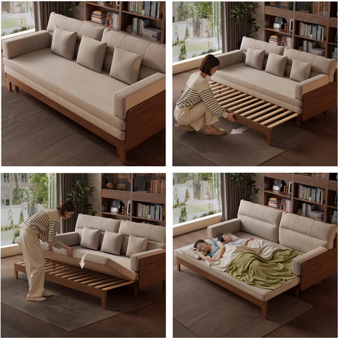 Sofá cama extraíble con estructura de madera maciza DM